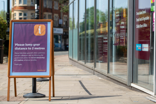 during covid 19 message for social distancing is displayed