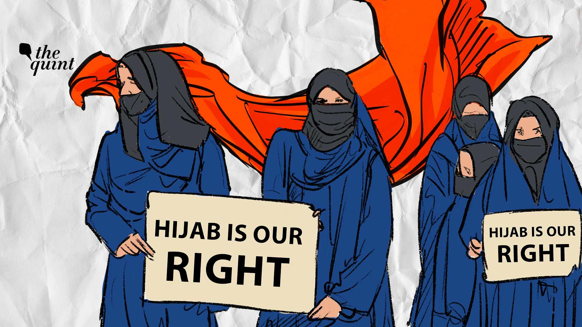 Animated image showing Hijab wearing girls holding signs saying "Hijab is our right"