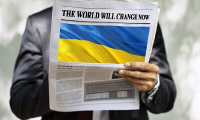 Newspaper with a Ukraine flag