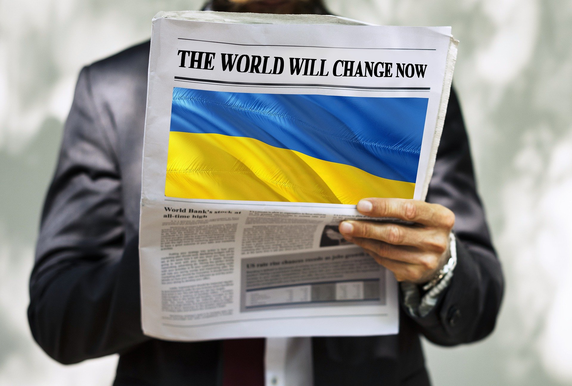 Newspaper with a Ukraine flag