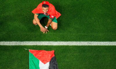 morocco players abdelhamid sabiri with palestinian flag